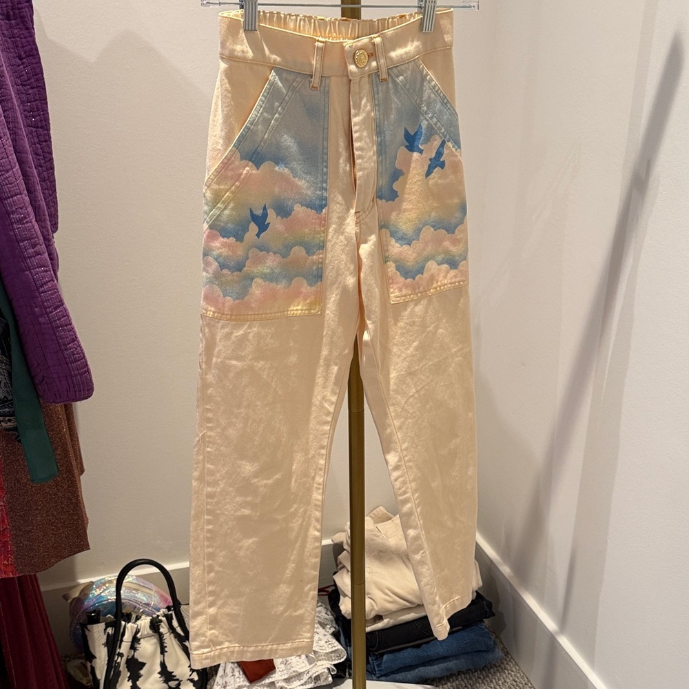 Cream Women’s Bottoms with Pastel Sky Pocket Print